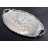 Elkington and Co, an Aesthetic period Japanoise silver plated tray, with twin handles and tied