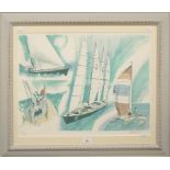 After Albany Wiseman (b.1930) Montage of racing yachts and a catamaran lithograph, pencil signed and