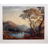 Attributed to John Varley (English 1778-1842) An extensive mountainous river landscape with