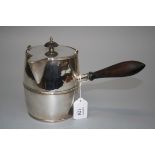 T.S.C., a silver hot water jug of barrel form with hinged cover and turned wood handle, Glasgow