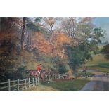 Neil Cawthorne (British b.1936) Hunt Masters and hounds in an autumnal landscape oil on canvas,