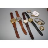 A gentleman's Bulova Accutron stainless steel wristwatch, a lady's 9ct gold wristwatch, and five