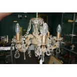 A pair of Venetian cut crystal six sconce chandeliars with swag decoration