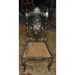 A Victorian papier maché side chair with mother of pearl inlay