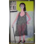 R W Conway Jones. 20th century, ' Lady with cane/ femme de la rue', oil with material overlay on