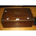 A 19th century Anglo Indian mahogany and brass bound jewellery box, with well fitted twin mirror
