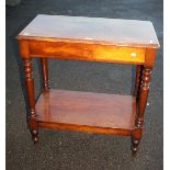 A Victorian mahogany two tier buffet, with frieze drawer, on turned tapering and block supports,