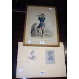 Dupendant (19th century European A French Officer standing with telescope watercolour, signed