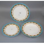 A Victorian Mintons part dinner service, comprising eleven dinner plates, ten salad plates and six