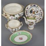 A Victorian/Edwardian bone china part dinner service, with colourful pseudo oriental decoration,
