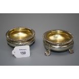 Edward, John and William Barnard, a pair of silver salts, each with gadrooned rim, gilded bowl on