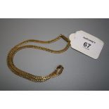 A flattened curb pattern necklace, with rectangular barrel clasp, marked 375