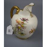 A Royal Worcester flat back jug, design 1094, with reeded loop handle and florally decorated