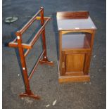 An Edwardian mahogany pot cupboard, and a mahogany towel rail on sledge feet (2)