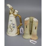 A late 19th century Locke and Co three sectional faux bamboo vase, together with a Royal Worcester