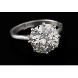 A single stone diamond ring, the old brilliant cut diamond in eight-claw setting