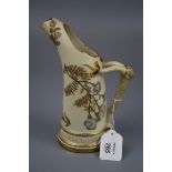A Royal Worcester tusk ice jug, Design No 1116, florally decorated on a blush ivory and gilt ground,