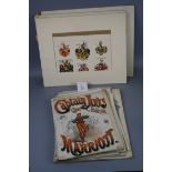 A set of six 19th century hand coloured prints of German armourials, together with Military