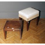 A 19th century mahogany stool, with solid seat on square tapering legs, together with an Edwardian