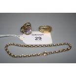 A single stone amethyst dress ring, the oval cut amethyst in claw mount and pierced setting,