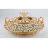 Royal Worcester for Tiffany and Co., a pot pourri and cover of twin handled flattened bun form,