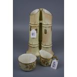 A late 19th century Locke and Co, three division 'bamboo' vase, with a blush ivory and gilt