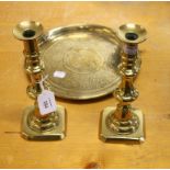 A pair of 19th century brass ejector candlesticks, each with knopped column and canted square