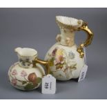 A Royal Worcester squat jug, of bun form with shouldered handle, Design 1376, 1889, together with