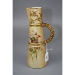 A Royal Worcester claret jug, Design 1047, florally decorated, attributed to Mary Blake, on a