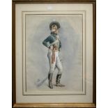 JBD? A full length study of a 19th century Bucks Yeoman in regimental uniform watercolour,