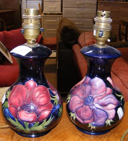 A pair of 24cm high Moorcroft pottery table lamps