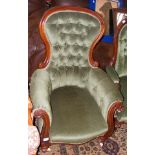 The matching Victorian scroll arm easy chair with
