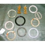 Selection of jade bangles, ornaments, etc.