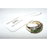 A 9ct gold emerald and diamond ring