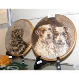 A pair of painted wooden plaques - dogs and cat