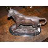 A bronzed Bull on marble plinth - 28cm high