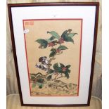 Oriental watercolour of birds in tree - having sig
