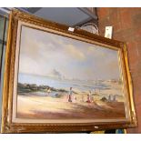 TED DYER - gilt framed oil painting of St Michael'