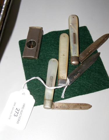 A silver bladed penknife, together with two others