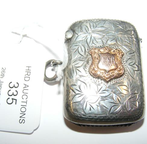 Silver vesta case with gold shield - Birmingham 19