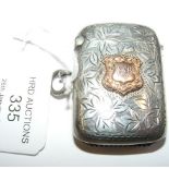 Silver vesta case with gold shield - Birmingham 19