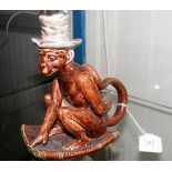 An unusual antique Sarreguemines majolica monkey o