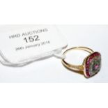 A lady's attractive antique ruby, diamond and emer