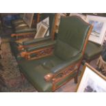 A late Victorian oak framed library chair with scr