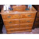 Antique walnut chest of four long drawers with cro