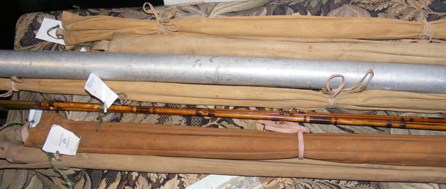 Old split cane and other fishing rods, including H