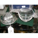 A Lalique frosted glass pin dish with three masted