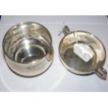 A two handled silver porringer, together with silv