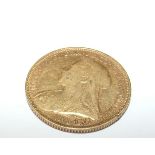 A 1901 gold sovereign coin