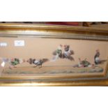 Victorian feather picture of cock fight - 17cm x 5